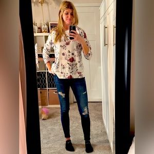 Floral long sleeve soft top open back